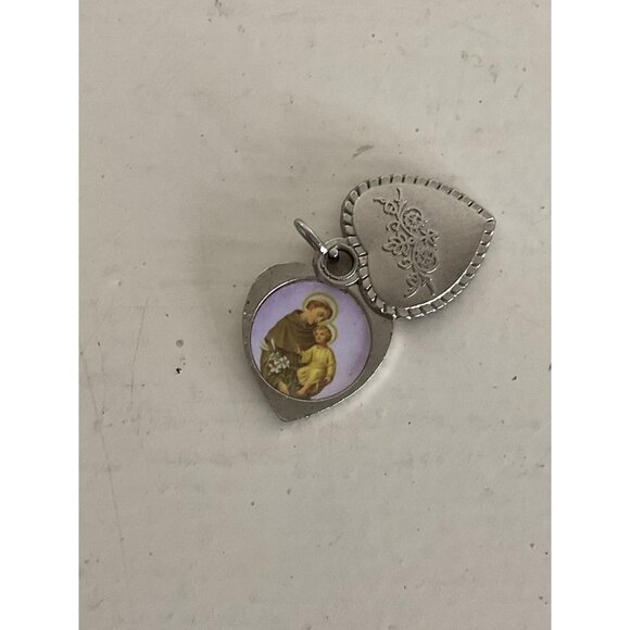 vintage St. Anthony of Padua Heart Shaped Sliding Locket Pendant - Picture 2 of 4